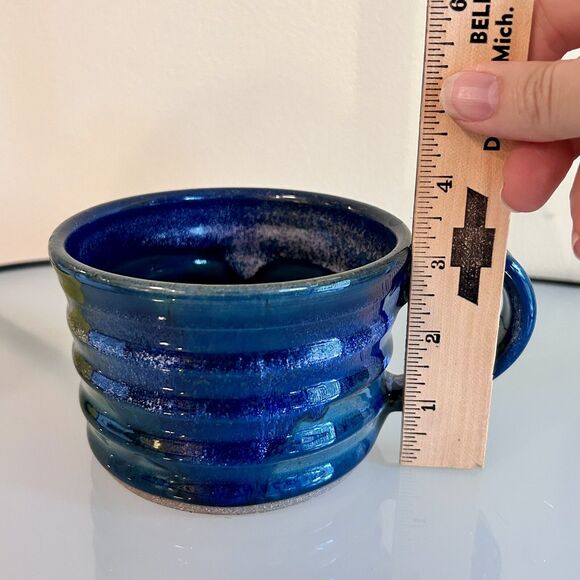 Dirtworks Pottery Mug Coffee or Soup Wide Blue Signed Nelda Seagrove NC - Picture 6 of 7